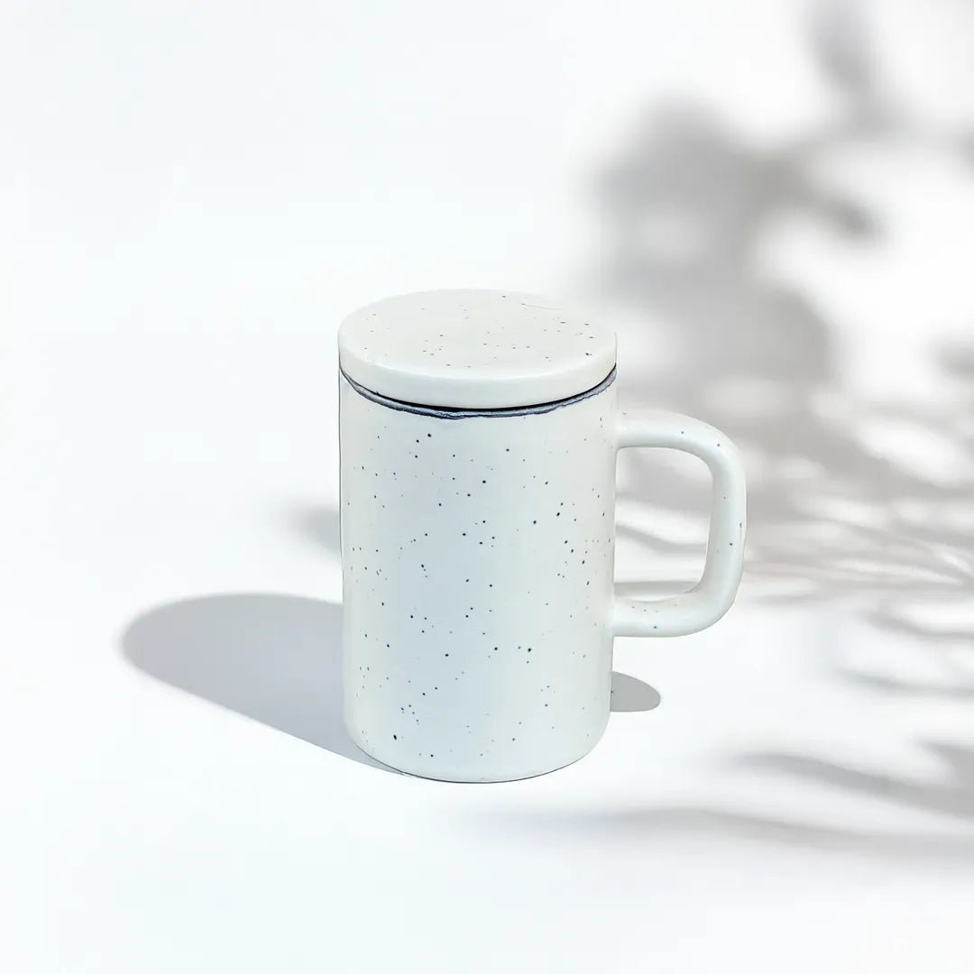 White Stellar Speckle Mug With Lid