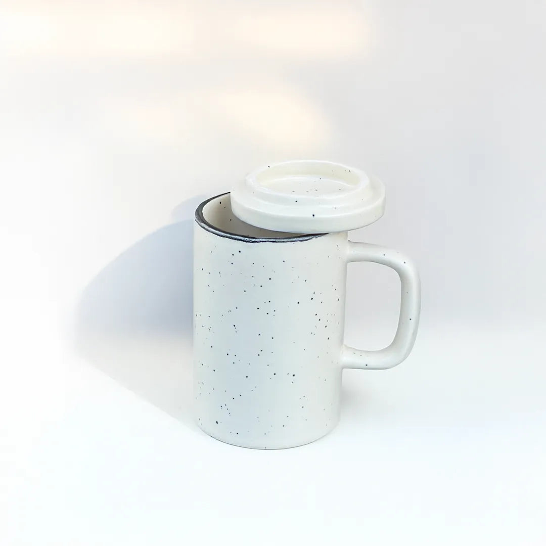 White Stellar Speckle Mug With Lid