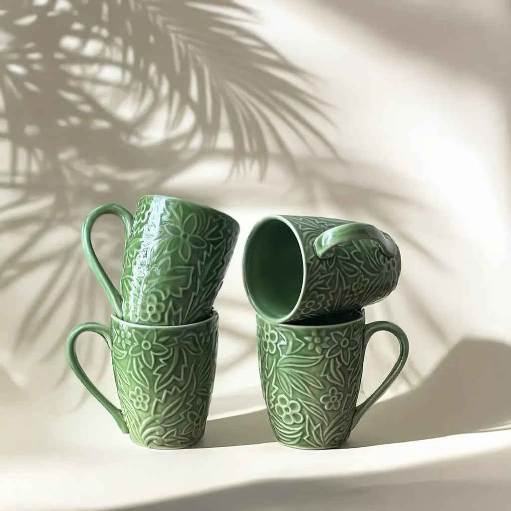 Floral Green Tall Mugs (set of 4)