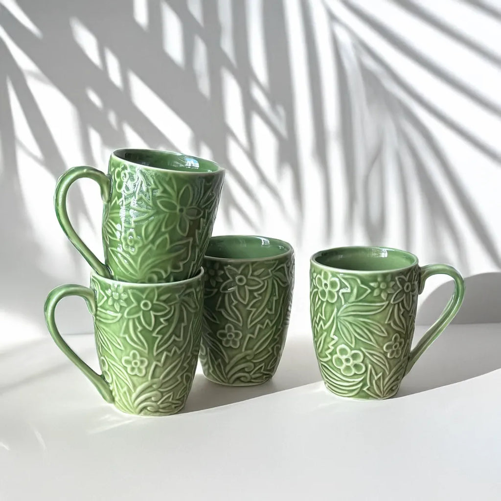 Floral Green Tall Mugs (set of 4)