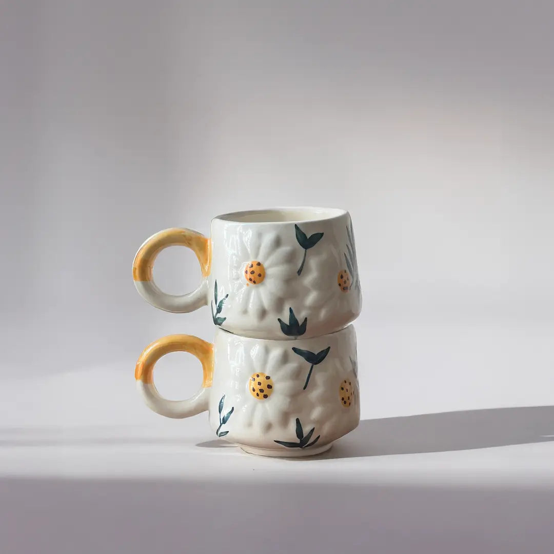 Daisy Floral Yellow Mug (set of 2)