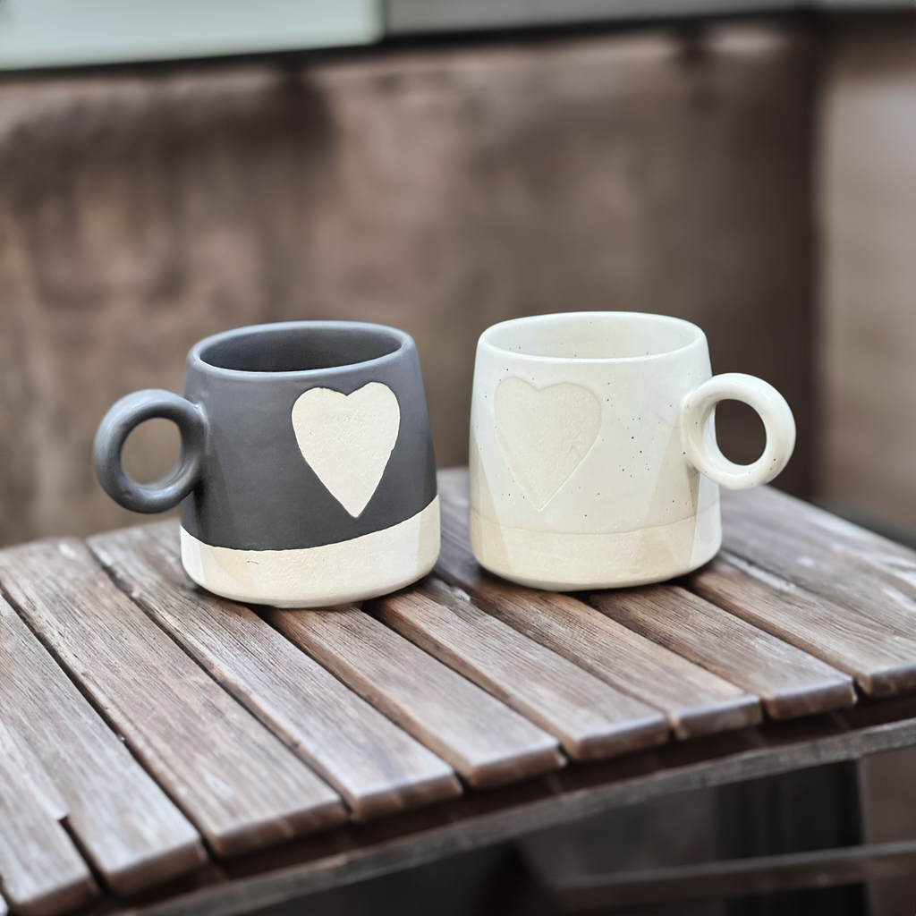 His & Hers Hearts Couple Mugs Set
