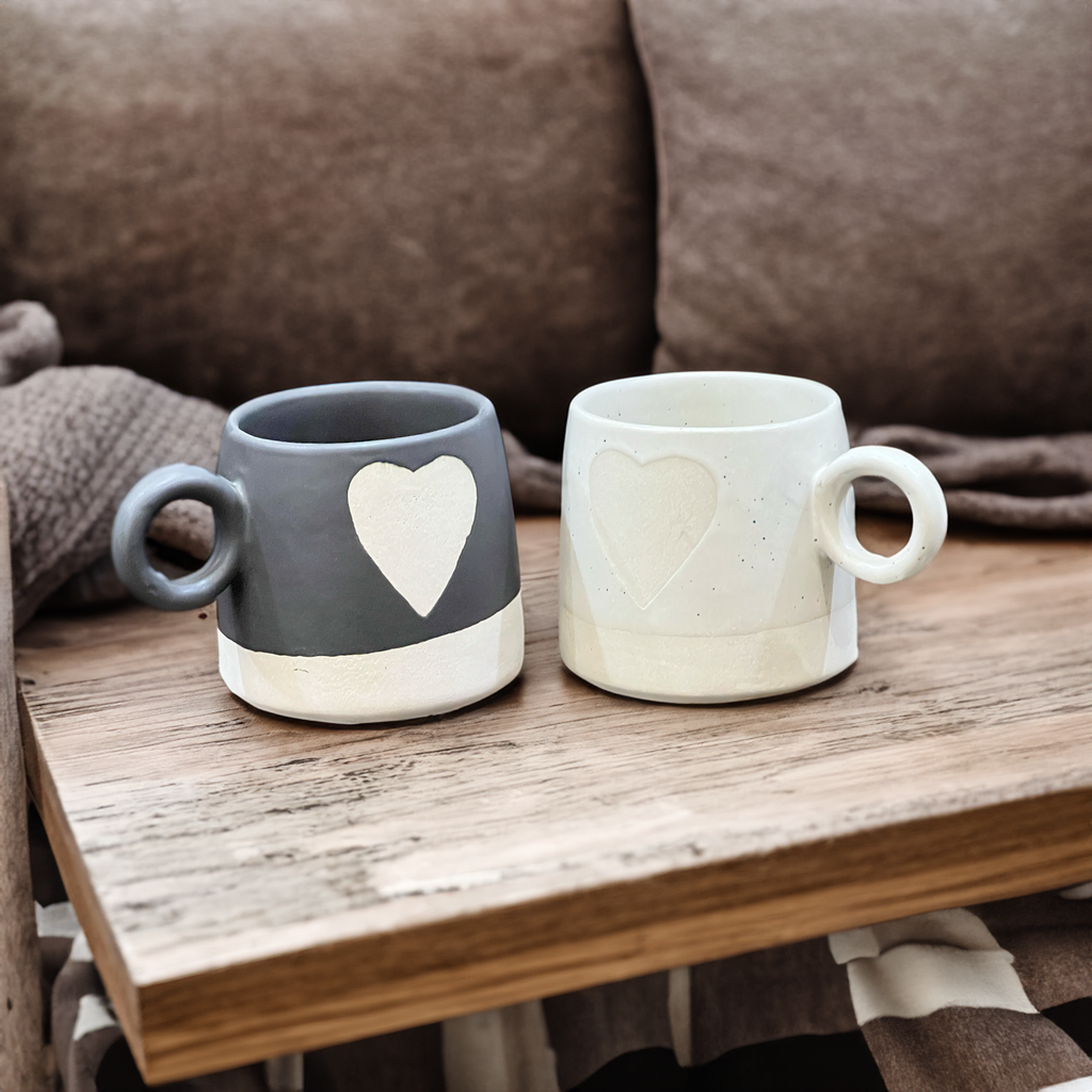 His & Hers Hearts Couple Mugs Set