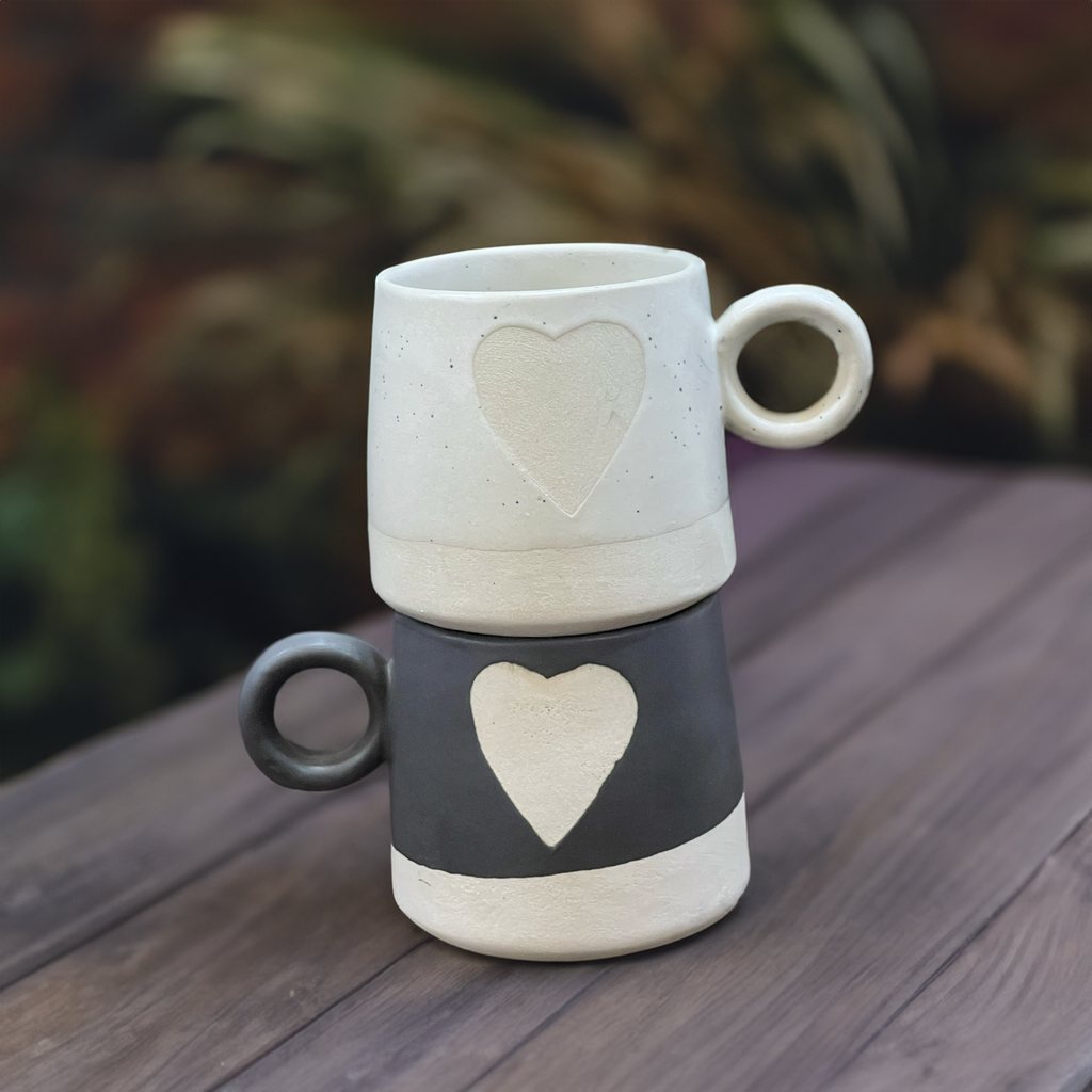 His & Hers Hearts Couple Mugs Set