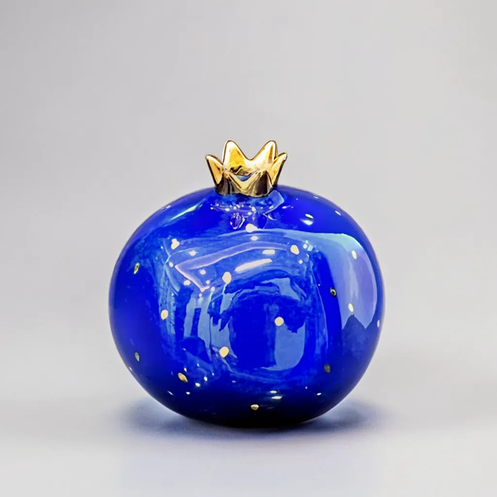 Blue Pomegranate Vase with Golden Accents