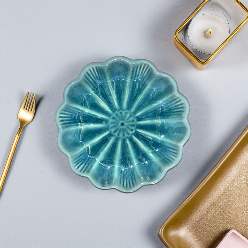 Teal Flower Shaped Snack Plate