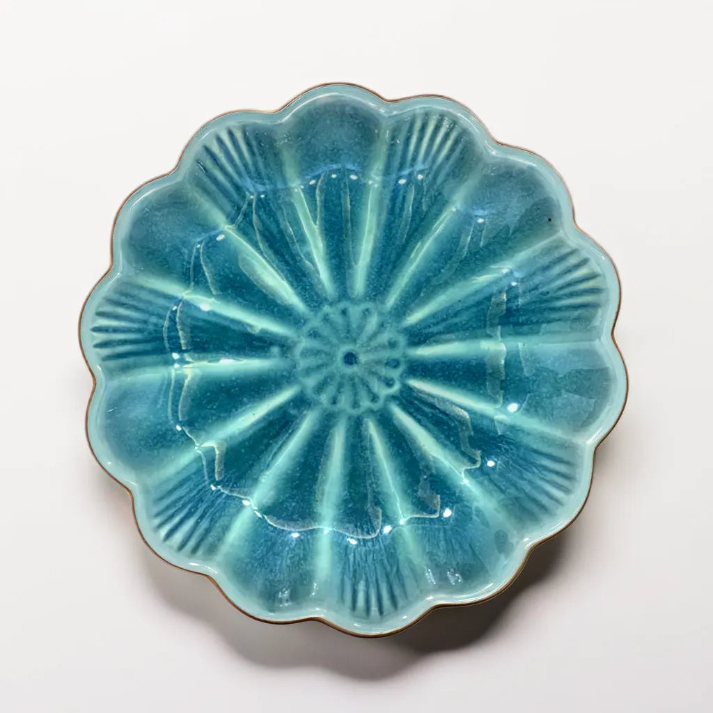 Teal Flower Shaped Snack Plate