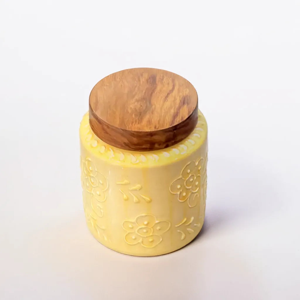 Yellow Floral Embossed Air Tight Jar