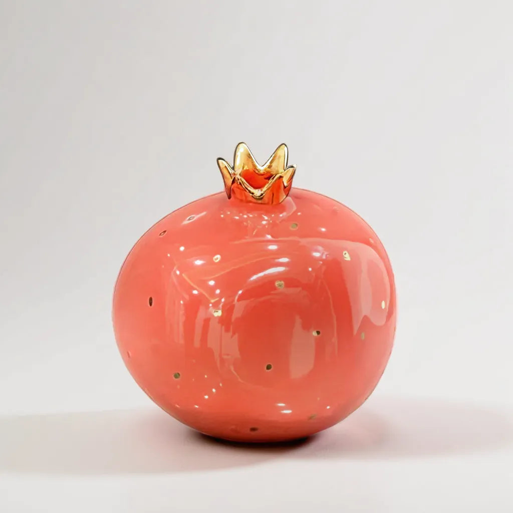 Red Pomegranate Vase with Golden Accents