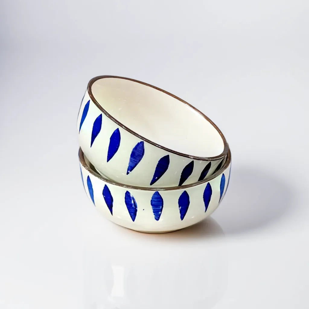 Blue Leaf Patterned Snack Bowls