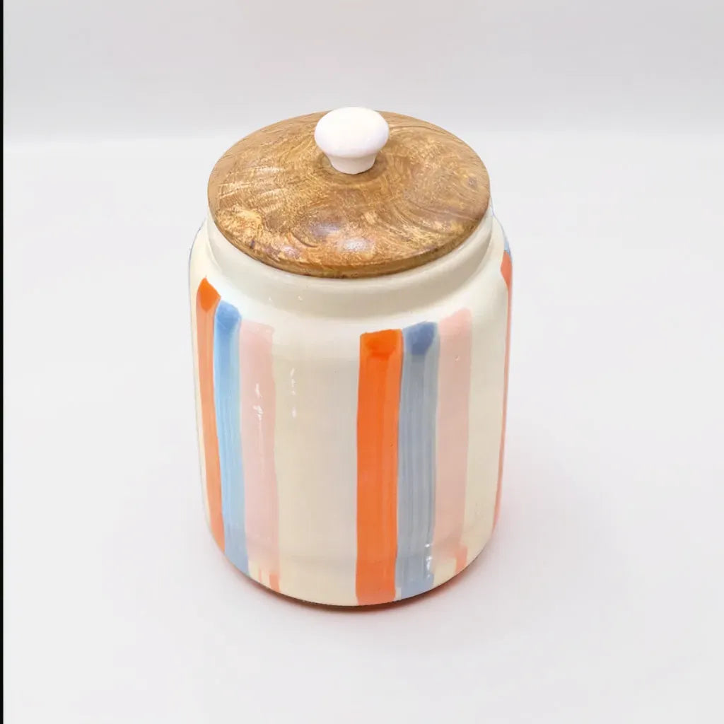 Colorful Stripes Tall Storage Jar