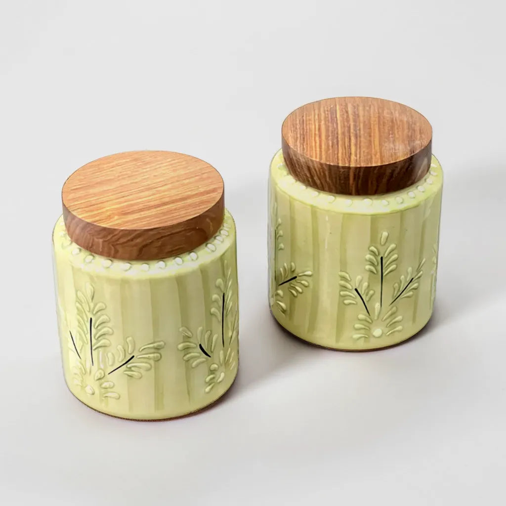 Olive Floral Embossed Air Tight Jar