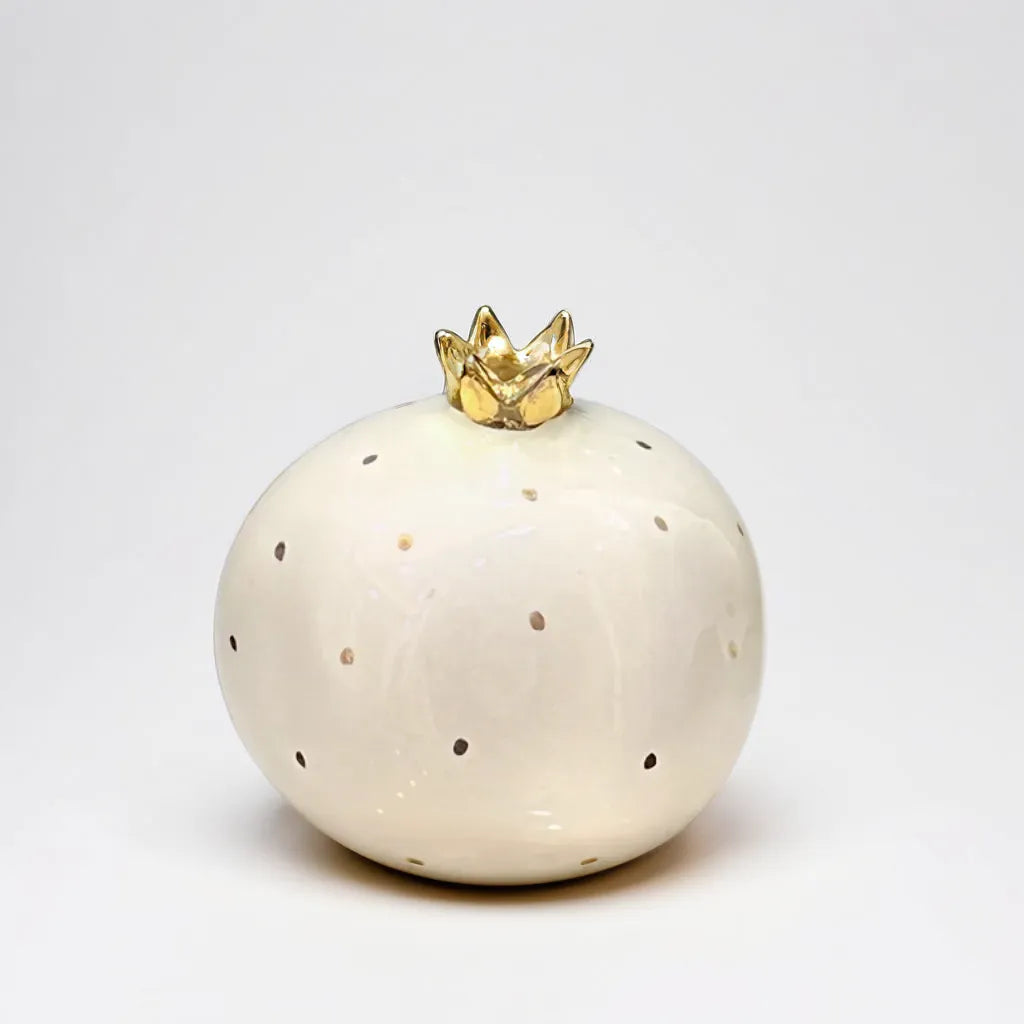 White Pomegranate Vase with Golden Accents