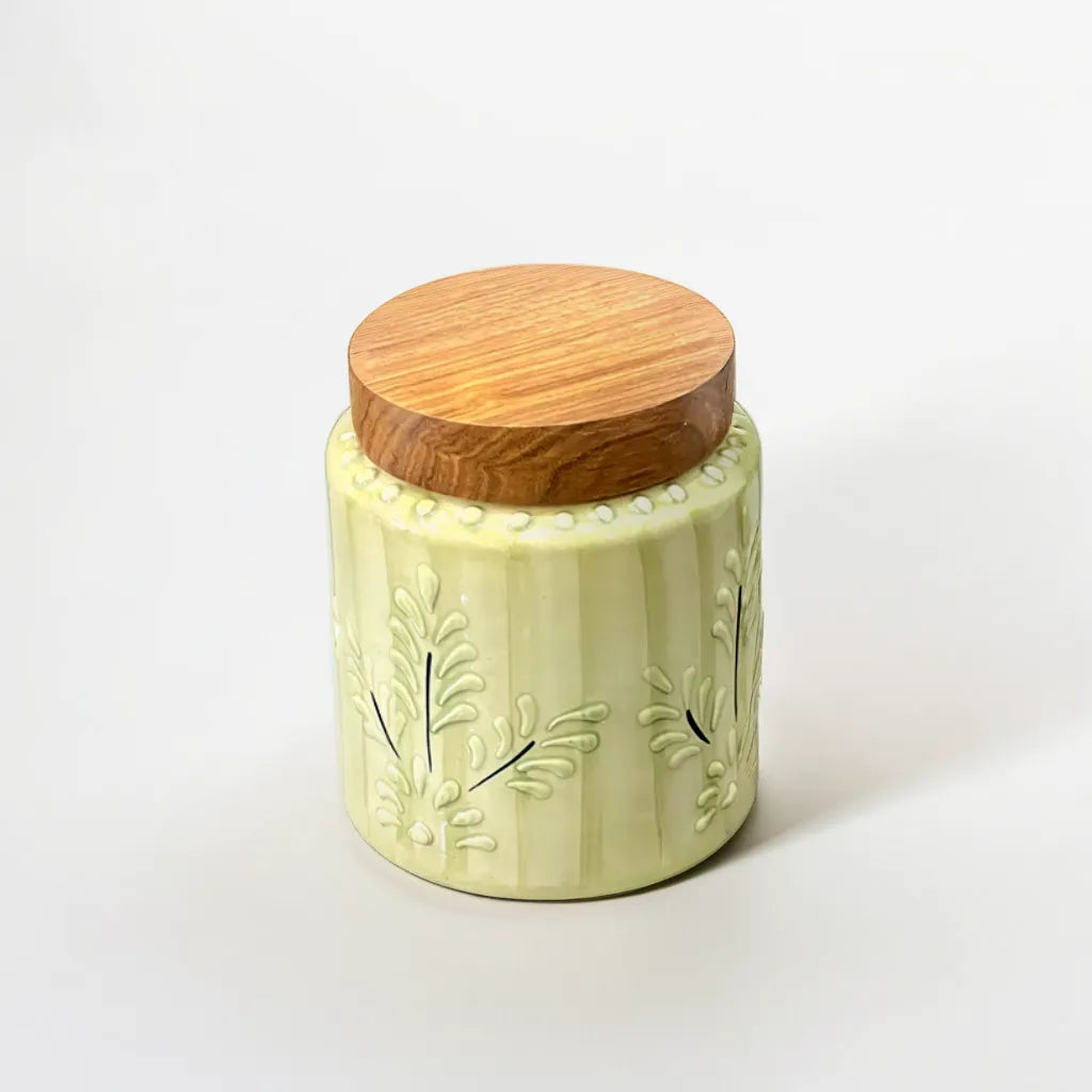Olive Floral Embossed Air Tight Jar