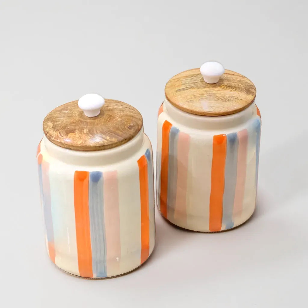Colorful Stripes Tall Storage Jar
