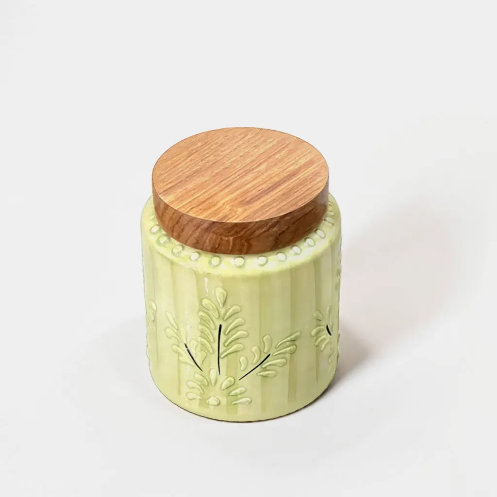 Olive Floral Embossed Air Tight Jar