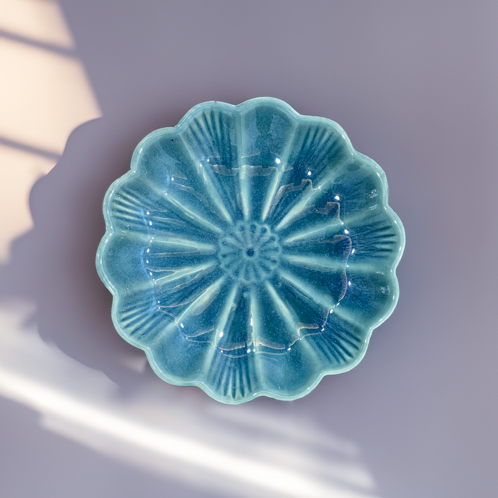 Teal Flower Shaped Snack Plate