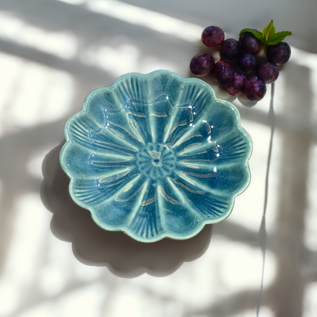 Teal Flower Shaped Snack Plate