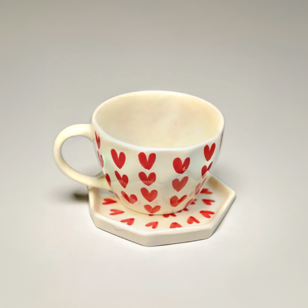 Red Hearts Mug & Saucer Set